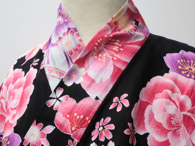 《京都一輝堂》【着物】浴衣　鞠に花文　身丈約167.5cm　裄丈約66cm　r7