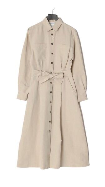 新品 マックスマーラ シルクリネン ベルト シャツ ワンピース 42 Max Mara イタリア製 シャツワンピ 送料無料