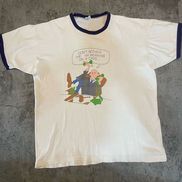 スペシャル メッセージ サイズ◎ 状態◎ プリント◎ 70s バータグ ビンテージ XL チャンピオン 染み込み Tシャツ リンガー