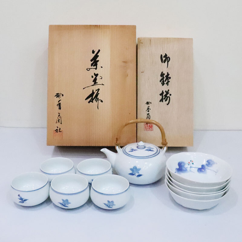 香蘭社 磁芸 工房 香炉 染錦芙蓉淡彩菊 工芸品
