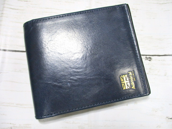 格安 セール 新品 財布 メンズ 二つ折り アドミラル ブランド 本革 最高級 天然レザー バイカラー ネイビー !