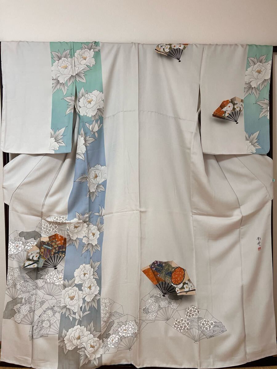 美品青木龍雲作龍訪問着霞ぼかし 金彩 濃紫 袷 着物正絹共八掛