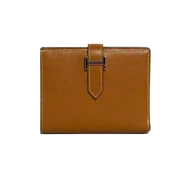 未使用☆正規品 エルメス HERMES 折財布 ベアン コンパクト ゴールド ブラウン 茶 エプソン シルバー金具
