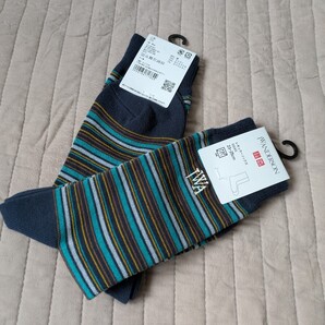 まとめ 2足 セット 未使用 ユニクロ JW ANDERSON レギュラーソックス 靴下 23-25 ブルー ボーダー ソックス 匿名 送料無料