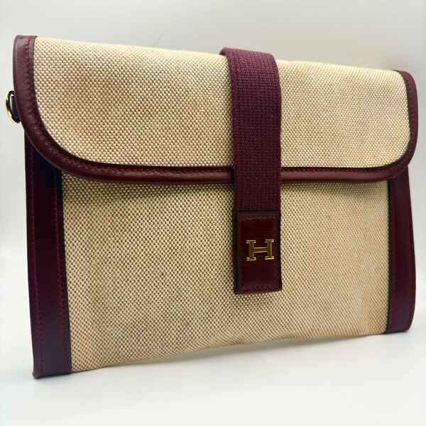 ①【刻印あり】HERMES エルメス ジジェPM クラッチバッグ キャンバス
