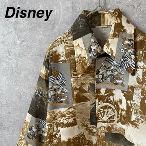 Disney パッチワーク風 長袖 柄シャツ フォト画 S/Mメンズ