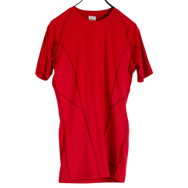 TSLA テスラ Tシャツ MUB63 コンプレッションウェア メンズ Lサイズ 赤 レッド クルーネック UVカット 吸汗速乾 ランニング フィットネス