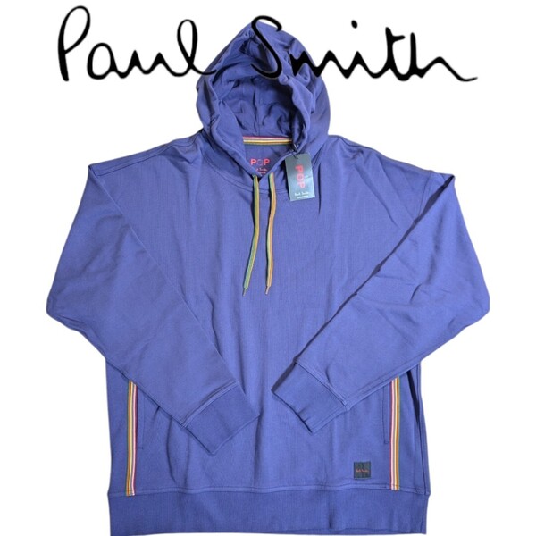 新品 ポールスミスPOP Paul SmithPOP パーカー スウェット LL ラウンジウェア トレーナー カンガルーポケット パープル カラーライン 秋 冬