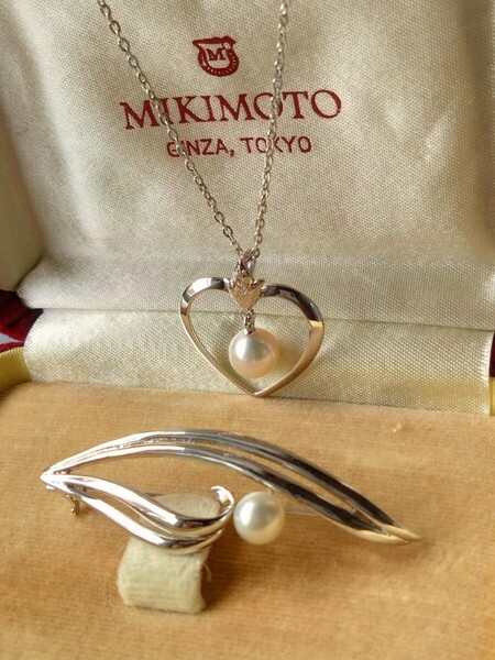 MIKIMOTO ミキモト真珠 シルバー ネックレス & ブローチ セット SILVER ケース付き