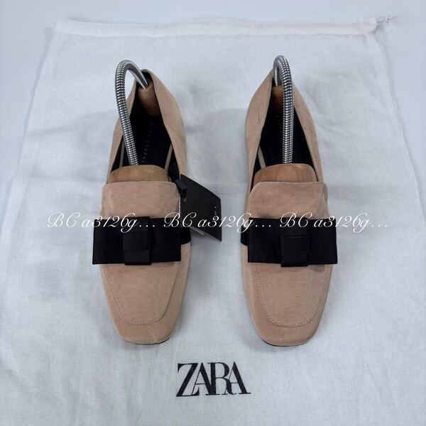 新品 ZARA 装飾飾り付きローファー 23.0cm 35 PINK レディース ザラ シューズ パンプス タグ付き 薄汚れあり