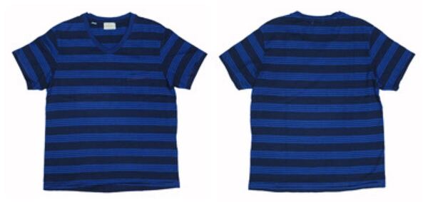 LOST CONTROL / Indigo Border VN PK TEE ロストコントロール men's メンズ トップス tシャツ ボーダー Uネック クルーネック 3