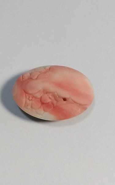 珊瑚帯留め!彫り模様。18.5×25.5mm。巣(穴)有り。