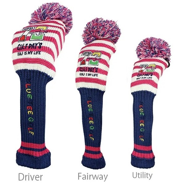 ◆③【3PA-ピンク・ネイビー】ブルーティーゴルフ【ゴルフデイズ GOLF DAY`S】3本セット販売(A)ニツトカバー HC-003 送料無料