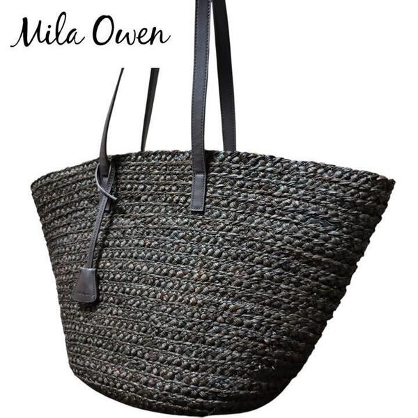 【美品】Mila Owen ミラオーウェン かごバッグ ポーチ付き ラフィア トートバッグ 大容量
