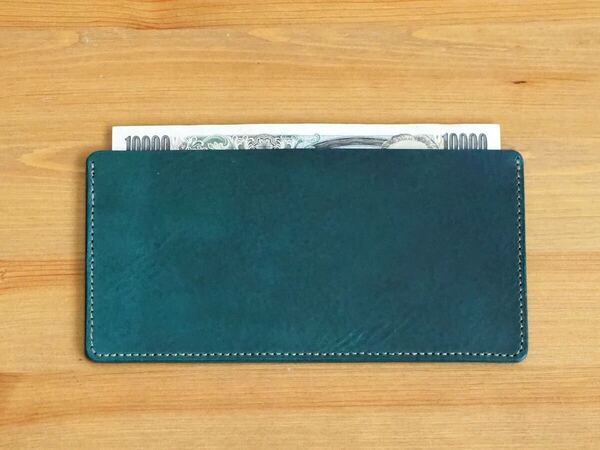 オイルレザー 牛革 薄型 札入れ 長財布 グリーン