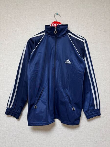 90s Adidas トラック ジャケット ナイロン プル オーバー トレーナー スウェット サイズ S ジャンパー カラーブルー パーカー y2k