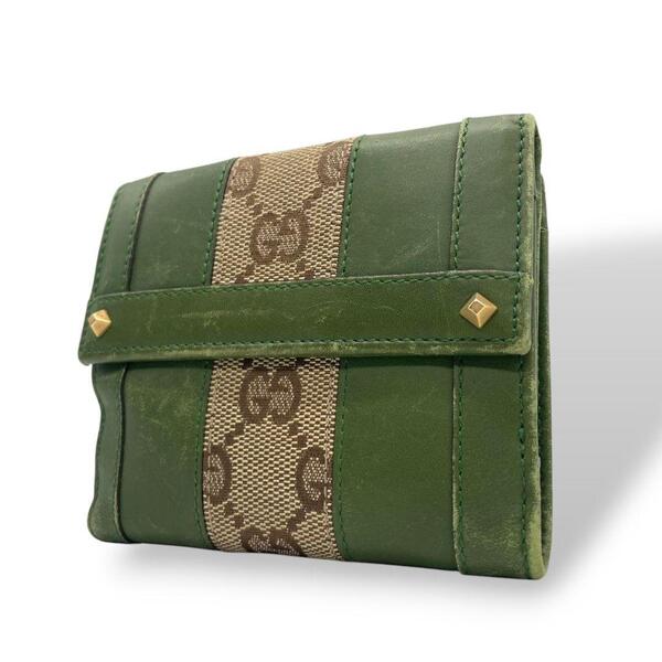 グッチ 財布 緑 GG柄 アビー キャンバス レザー GUCCI スタッズ w4