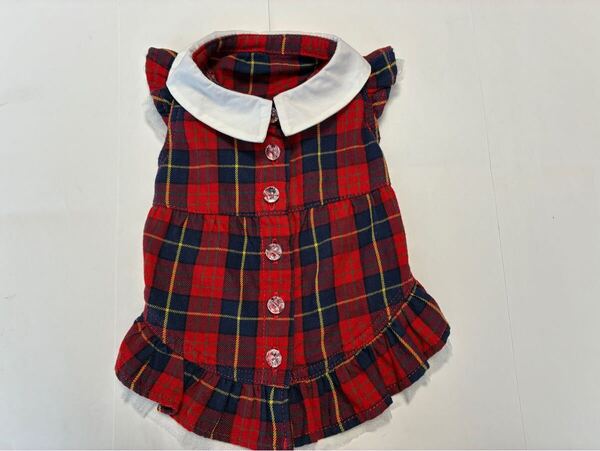 【美品】KALINA 白襟チェック柄 ワンピース サイズXS 小型犬用 犬服