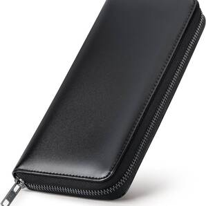 財布 メンズ 長財布 おしゃれ 本革 一流の財布職人によって作られた 大容量 YKKファスナー暗格カード入れ 小銭入れ 牛革(ブラック)