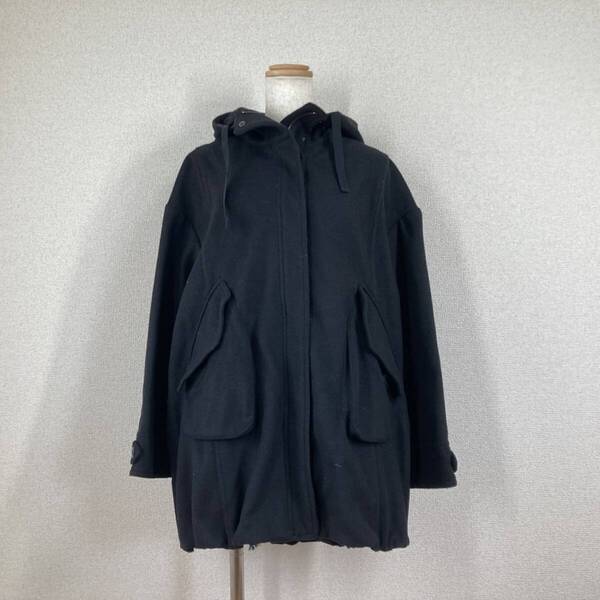 【ナノユニバース】コート ギャルドローブ 黒 ブラック 38 パーカー ウール ショート丈 garde robe