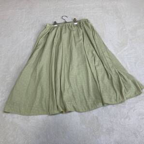 【グリーンレーベル】スカート 緑 38 M monable 花柄 日本製 フレア Aライン ロング ウエストゴム