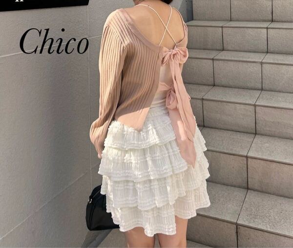 新品 Chico バック開きリボンリブニット/ピンク