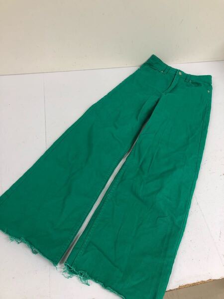 送料無料★H&M DIVIDED★ワイドパンツ カラーデニムパンツ グリーン 緑★EUR34 155/64A #70419sj156