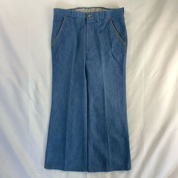 US Vintage 70s DAVID HUNTER コットン ロケットタロン ヒッピー ライトブルー フレア ブーツカット ベルボトム ワイド デニムパンツ