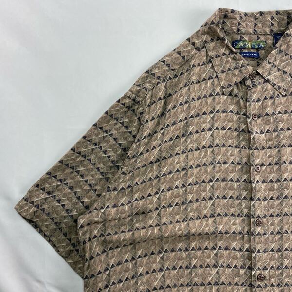 US Vintage 90-00s CAMPIA EASY CARE レーヨン くすみカラー アーガイル ダイヤ エスニック 民族 プリミティブ 幾何学模様 総柄シャツ