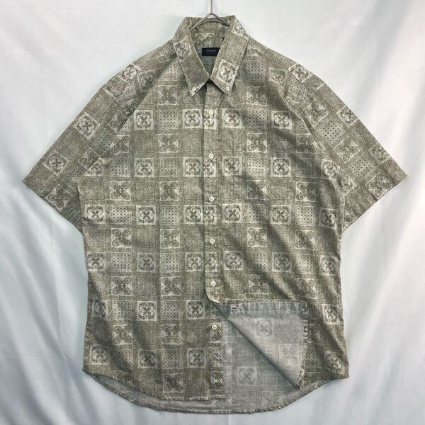 US Vintage 90s ARROW コットン ポリエステル ボタンダウン くすみカラー エスニック 民族 幾何学模様 プリミティブ 総柄 デザインシャツ