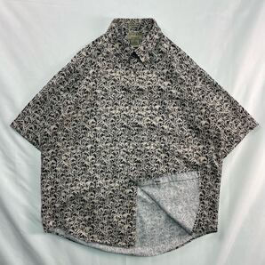 US Vintage 90s NATURAL ISSUE wrinkle free コットン100% ボタンダウン モノトーン リーフ ヤシ パーム ハワイアン 総柄 デザインシャツ