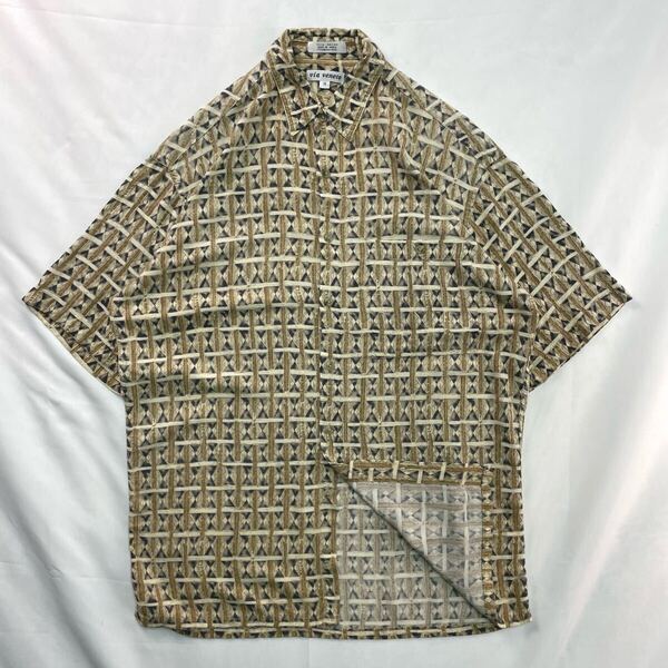 US Vintage 90s via veneto レーヨン100% くすみカラー 幾何学模様 民族 エスニック アート 象形 総柄 デザインシャツ