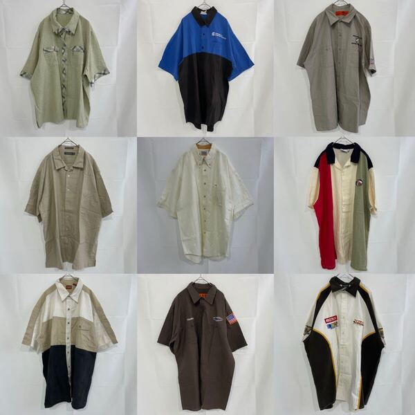 古着 ワーク 刺繍 ワッペン 半袖シャツ S/S Shirt XL 2XLサイズ 9枚 まとめ売り 卸売り USA EURO アメリカ ユーロ ビンテージヴィンテージ