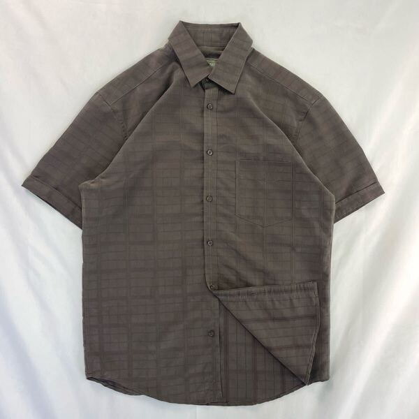 Euro Vintage 00s ARMAND THIERY AT COMPANY モダール くすみカラー 立体 3D 刺繍 光沢 とろみ チェック 格子柄 チョコレート 総柄シャツ