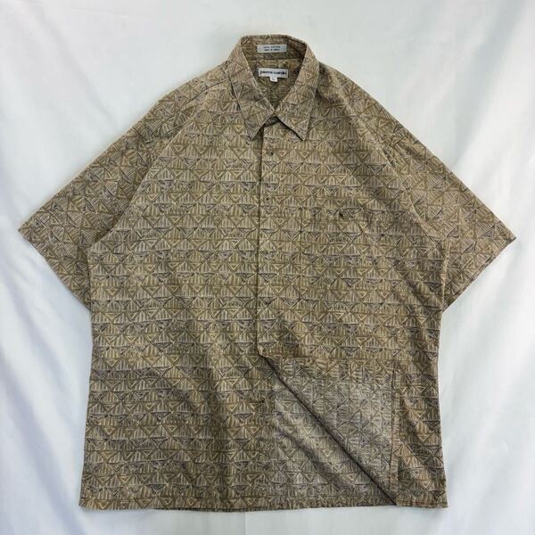 Euro Vintage 90s pierre cardin コットン100% くすみカラー 幾何学模様 アート 象形 プリミティブ 民族 エスニック 総柄 デザインシャツ