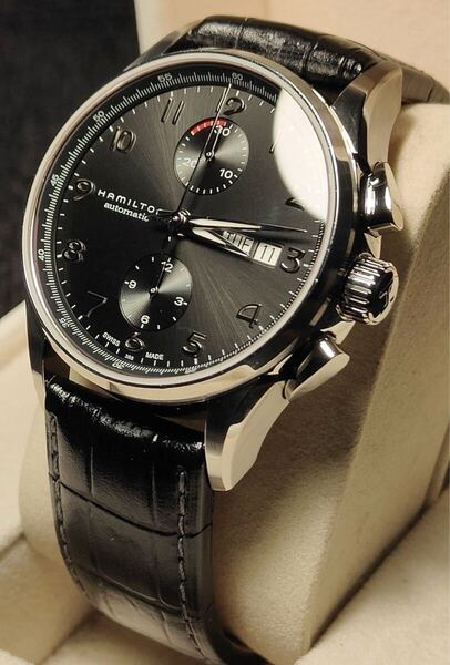 送料込み 2023年購入 定価28万 Hamilton Jazzmaster Maestro Auto Chrono ハミルトン ジャズマスター マエストロ 自動巻き 腕時計 カーキ