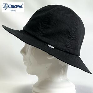 【新品】Bshop購入 定価¥9,680 ORCIVAL オーシバル 天然素材 麻製品 ロゴ入り リネンクロス製ワイドブリムハット ブラック ユニセックス