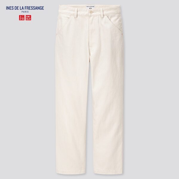 【新品・27インチ・オフホワイト】ユニクロ×イネス INES DE LA FRESSANGE ストレートジーンズ ステッチワークやディテールをアレンジ