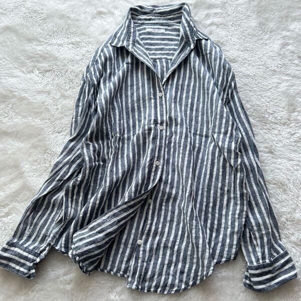 Plage プラージュ リネン100 ストライプ シャツ ブラウス 長袖 春夏 美品 フリーサイズ