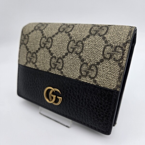 GUCCI グッチ 2つ折り財布 財布 GGマーモント ブラック ベージュ スプリーム レザー