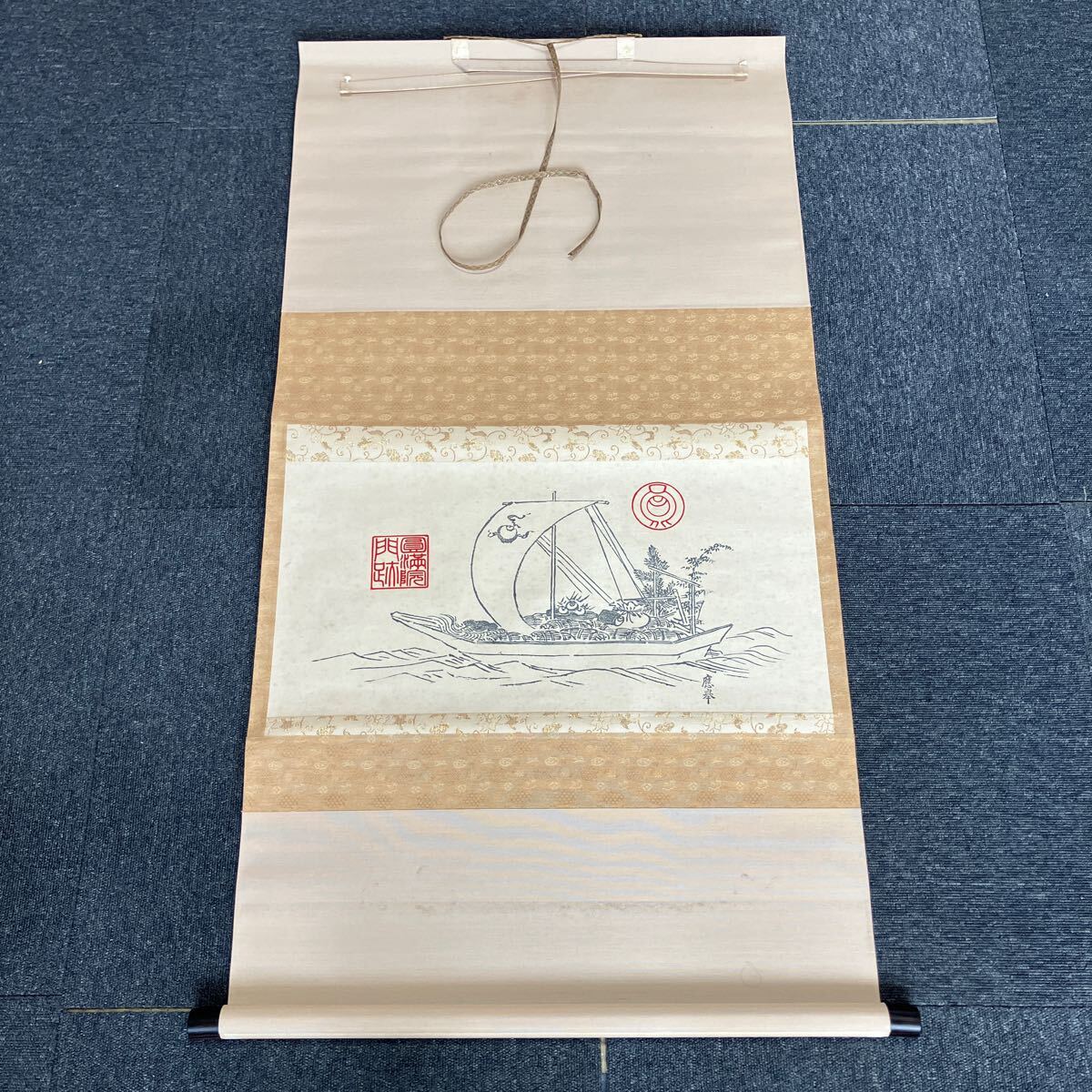 小林和彦様専用）【真作】雲華/蘭画賛/掛軸☆宝船☆W-207 JM
