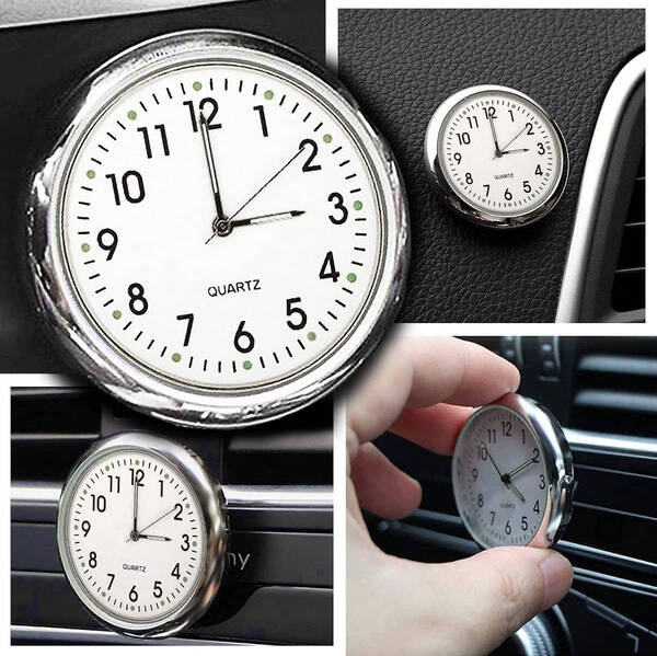 ◆ アナログ 車載 クロック 車用時計 ミニクォーツ ミニウォッチ / White 【直径4cm】◆ 送料無料 ◆