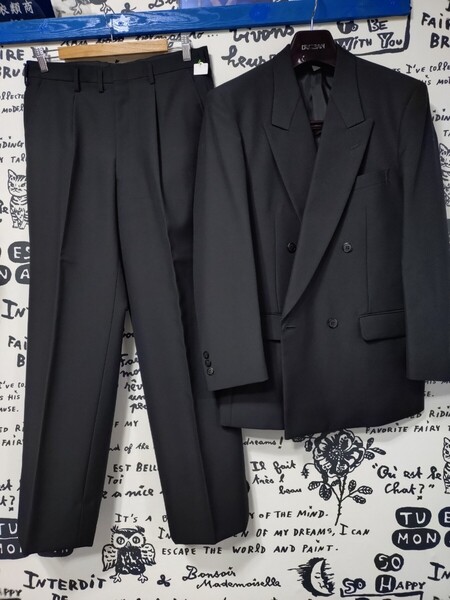 送料込★FaCE BLACK/合冬略礼上下w4×1釦ノーベンツ1タック裾シングル/A5≒94-w80-170~5程/ウールタキシードクロス/日本製