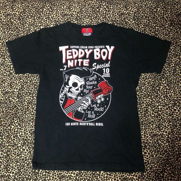 クリームソーダ TEDDY BOY NITE Tシャツ 黒 Lサイズ CREAM SODA ピンクドラゴン ブラックキャッツ ロカビリー 50's