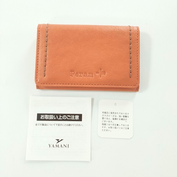 未使用品 ペラム 牛革 名刺入れ Peram カード入れ レザー キャメル系 本革 シンプル