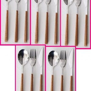 【送料無料 カトラリー 15本 スプーン:21cm,フォーク:21cm,ナイフ:22cm】★3本x5 温かみのある 木目調 おしゃれ ブラウン クチポール風