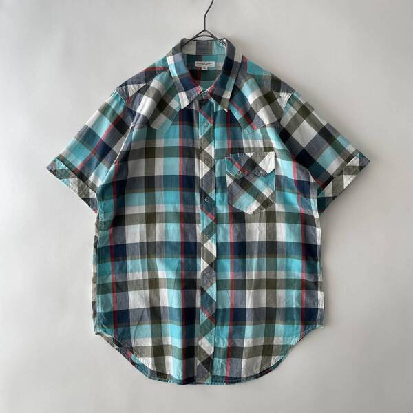 ENGINEERED GARMENTS size/M (ja) エンジニアードガーメンツ チェック 半袖シャツ ワーク ウエスタン ブルー アメリカ製 米国 USA SHIRT
