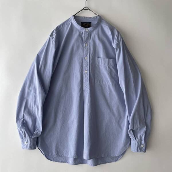 【美品】BEAMS PLUS size/S (ie) ビームスプラス バンドカラー プルオーバーシャツ 長袖 ワイド サックスブルー 日本製 PULLOVER SHIRT
