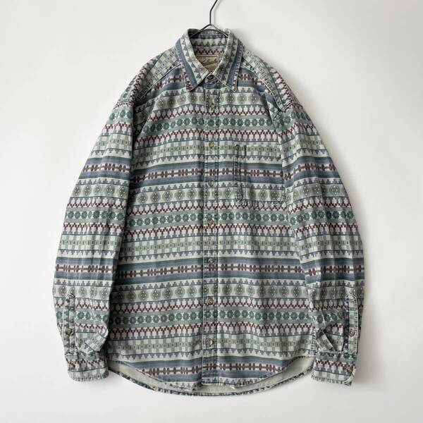 【90s/カナダ製】WOOLRICH size/M (hb) レギュラー古着 ニューヴィンテージ ウールリッチ ネイティブ柄 長袖シャツ 総柄 コットン