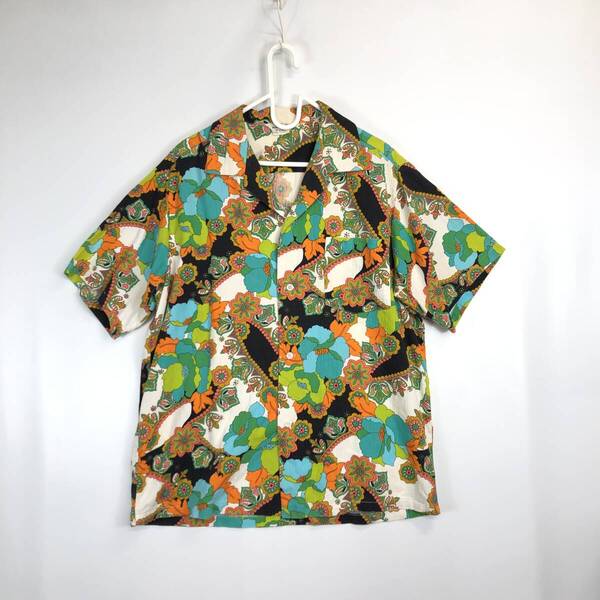 70s Vintage MADE IN HAWAII コットンアロハシャツ 花柄 開襟 LXサイズ RN37359